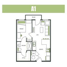 1BR/1BA - A1 Private floor plan
